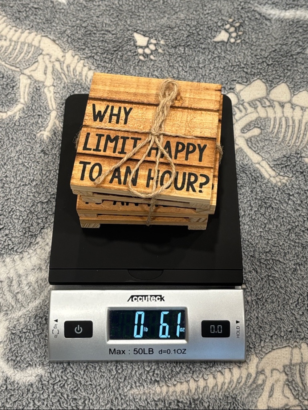 Mud Pie Natural Wood Quote Coaster Set with Twine - Picture 8 of 8